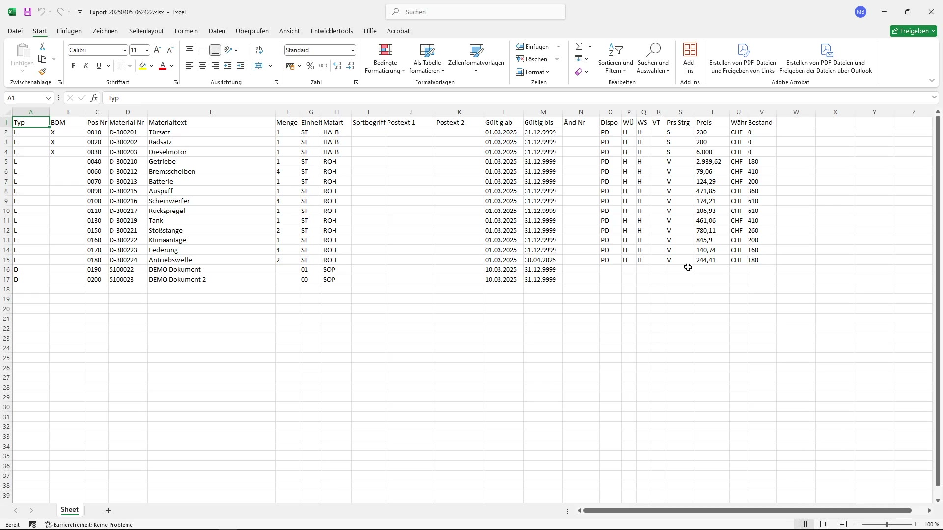 Startbild der Aufnahme: Exportdialog nach Excel